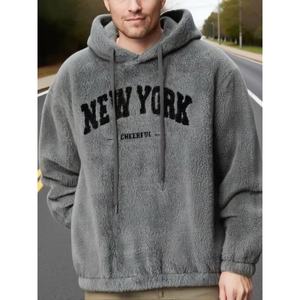 เสื้อฮู้ดหนาบุขนสำหรับผู้ชาย New York Cheerful พร้อมกระเป๋า เสื้อสเวตเชิ้ตระบายอากาศได้ดี สวมใส่สบายๆ สำหรับพักผ่อนในฤดูใบไม้ร่วง ODM ป้องกันความหนาวเย็น - Product Image 3
