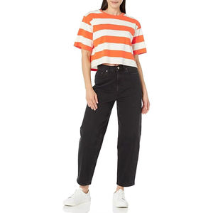 Tops courts en coton 100% de haute qualité, respirants, en toile unie, coupe ample, manches courtes, col rond, pour femmes - Product Image 5