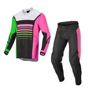 Combinaison de course moto pour homme rose, verte et noire, ensemble chemise et pantalon à manches longues, séchage rapide, toutes saisons - Product Image 1