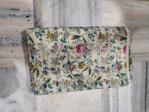 Handmade Kantha Quilt Reversible Cotton Blanket Floral Pattern Cream Multi Color <b>Bedspread</b> Home Decor Gift - Product Image 1