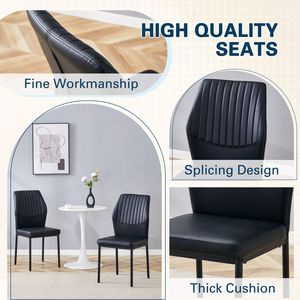 Ensemble de 4 chaises de salle à manger de luxe, design simple, en PU noir, avec pieds en métal noir haute résistance et dossier vertical - Product Image 5