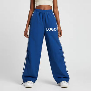 Pantalon de jogging streetwear oversize pour femme, coupe droite, taille élastique, épais pour l'hiver, avec poches, logo personnalisé peint, OEM - Product Image 3