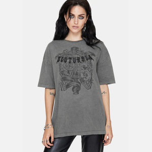 Ropa Urbana para Mujer, Camiseta Corta de Verano con Lavado Ácido, Estampado Personalizado, Color Sólido, Top Corto Básico para Mujer para el Verano - Product Image 1