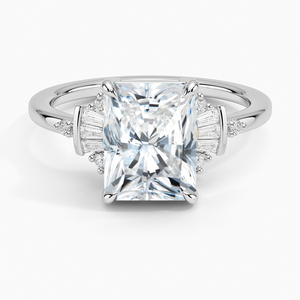 Bague en argent sterling 925 avec moissanite taille radiant et accents baguette en grappe éventail, cadeau romantique pour demande en mariage - Product Image 5