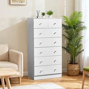 Mobiletto con 5+2 Cassetti e Maniglie Oro Opaco, Finitura Bianca Opaca in Truciolato 66*40*131cm, Organizzatore con Rivestimento in Melamina - Product Image 3