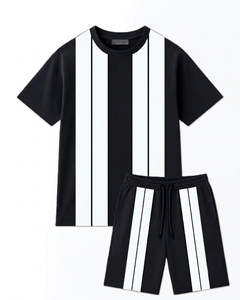 Custom Stripe Men's Short Sleeve T-Shirt & Shorts Set High Quality Breathable Cotton Casual Men's Summer Wear Set - Product Image 1
