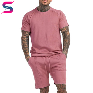 Premium Quality New Arrival Men Solid Pink Crew Neck <b>Knitted</b> Cotton T-Shirt & Shorts <b>Set</b> Breathable Casual Summer Outfit - Product Image 2