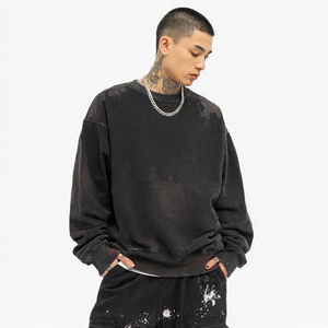 Sweat-shirt unisexe à col rond imprimé points de strass noirs, coupe régulière, en tissu éponge polyester, style vintage, respirant, délavé à l'acide - Product Image 1