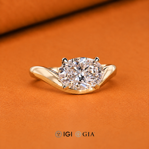 Bague de fiançailles ovale à sertissage est-ouest, bague de mariage solitaire pour elle, bague en diamant de laboratoire, ajustement classique confortable - Product Image 2