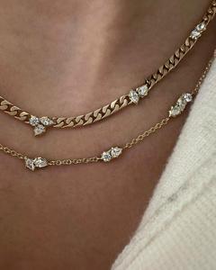 Cuban Link <b>Choker</b> Necklace Wholesale Pear Marquise Lab Grown Diamond 14K Real Solid Gold Thick Curb Chain Pendants Factory Price - Product Image 3