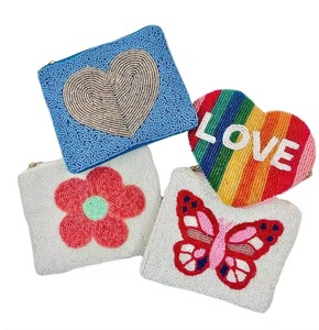 Classic Design Beaded Coin Purse with Zipper Closure Easy Storage Travel Carrying Canvas Fabric Beads Material - Product Image 6