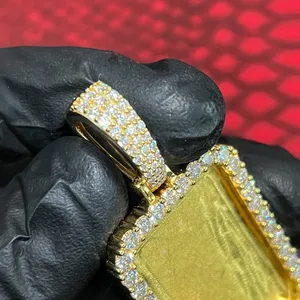 47 Carat VVS Moissanite Rectangle <b>Memory</b> Photo Frame Pendant Solid Sterling Silver Hip Hop Picture Charm Iced Out Necklace - Product Image 2