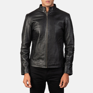 Veste de moto en cuir véritable imperméable pour homme EXONE INDUSTRIES, col montant, fermeture éclair, coupe ajustée, noir, taille standard - Product Image 5