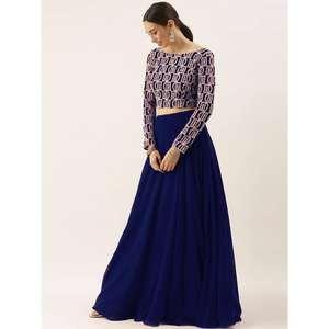 Encantadora Georgette Sangeet Wear Lehenga Choli con trabajo de hilo azul para vestidos de cóctel - Product Image 6