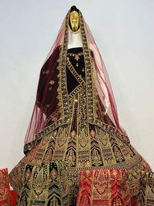 2025 Trending Velvet Lehenga Full Heavy Bridal Flair with <b>Mirror</b> & Stone Work, Long Blouse, Designer Dupatta Most Demanding - Product Image 4