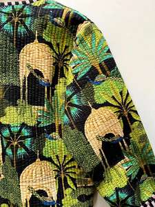 Chaqueta Bomber de Algodón Acolchada con Diseño Floral Kantha, Reversible, Ecológica, Transpirable, Corta para Invierno - Product Image 5