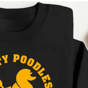 Sweat-shirt à imprimé graphique pour femmes PRETTY POODLES, noir, col rond, décontracté, tendance, streetwear, vêtements personnalisés - Product Image 6