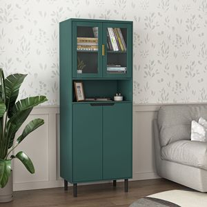 Libreria Alta Regolabile a 4 Ante con Porte in Vetro Temperato, Mobile in MDF Verniciato Bianco per Soggiorno e Camera da Letto - Product Image 2