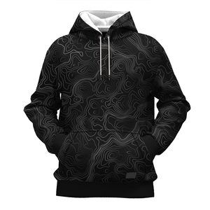 Sudadera con Capucha Sublimada Topográfica Negra de Algodón Tejido y Forro Polar Transpirable Ecológica de Corte Regular Casual para Hombre, Estilo Urbano de Otoño - Product Image 2
