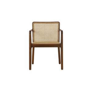 Modern Brown Leno Teak <b>Dining</b> <b>Chair</b> with Rattan Caned Armchair Solid Wood Seat Back for Kitchen & <b>Dining</b> Room - Product Image 2