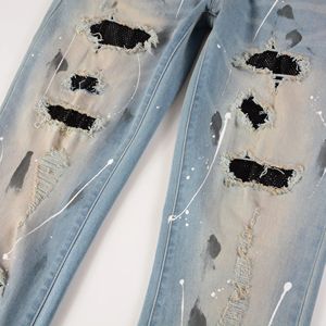 กางเกงยีนส์ทรงตรงเอวกลางสำหรับผู้ชาย ผ้าหนา คุณภาพสูง ล้างสีแบบ Stone Wash แต่งลายปักสไตล์ High Street - Product Image 5