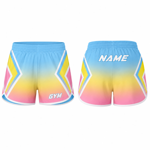 Shorts de sport pour femme MEGAMAPLE, dégradé de couleurs, taille élastique, séchage rapide, respirant, en spandex, taille haute, fermeture à cordon - Product Image 1