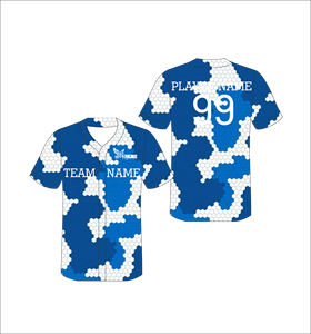 Maillot de baseball personnalisé bleu et blanc camouflage, anti-humidité, uniforme d'équipe sublimé, chemise athlétique boutonnée, OEM ODM - Product Image 1