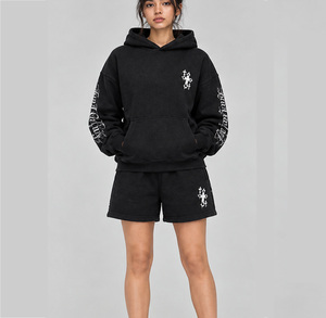 OEM <b>Custom</b> Women Hoodie Shorts Set Polyester Cotton Casual Screen Printing Personalized Print Lounge Outfit Matching Two Piece - Product Image 2