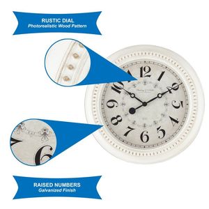 Orologio da Parete in Stile Country Francese Bianco Antico, Rotondo 15,5 Pollici, Analogico con Numeri Arabi - Product Image 4