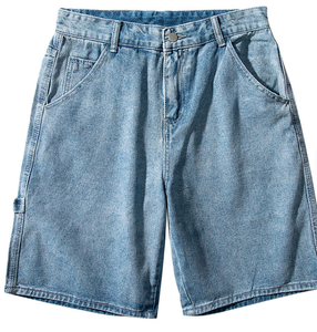 Shorts Bermuda en jean taille haute pour homme, bleu uni, en coton, décontracté, avec fermeture boutonnée et poches, tissu délavé - Product Image 4
