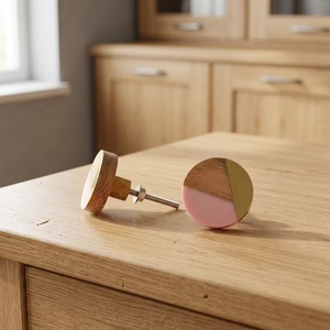 Modern Resin Wood Cabinet Knob Pink Brass Accents Scandinavian Style Kitchen Bathroom Drawer Door Handle Eco-Friendly Easy - Product Image 1