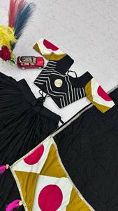 Women's Black Gold <b>Red</b> Traditional Indian Pakistani <b>Lehenga</b> Set Floor-Length Loose Fit Polyester Wedding Wear - Product Image 6