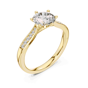 แหวนหมั้นเพชรทรงกลม 1.25 กะรัต ผลิตในห้องปฏิบัติการ ทองคำแท้ 18K ระดับความสะอาด VVS ทรงกลมเจียระไนแบบบริลเลียนท์ ตัวเรือนแบบหกหนามเตยประดับเพชรแบบพาเว่ - Product Image 2