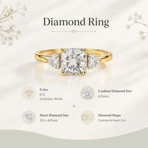 Bague Trio de Luxe Haute Qualité avec Diamant Solitaire Taille Cœur et Taille Coussin, Diamant de Laboratoire Certifié IGI, Or 18K, Vente en Gros OEM, Bijoux Fins - Product Image 5