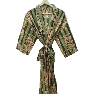 Kimono katun motif Macan, jubah mandi lembut dan nyaman, hadiah untuk dia, jubah motif bunga, jubah kimono baru