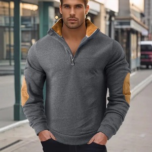 Sudadera Casual de Forro Polar para Hombre, Cuello Alto, Cierre de Cremallera, Color Sólido, Corte Regular, Negro con Detalles Marrones - Product Image 3