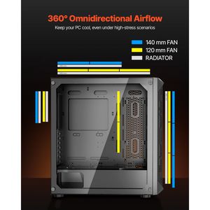 เคสคอมพิวเตอร์สำหรับเล่นเกมแบบ Full Tower ระบายอากาศสูง พร้อมพัดลม PWM ขนาด 140 มม. 3 ตัว ระบบจัดการสายเคเบิล รองรับเมนบอร์ด Mini-ITX พร้อมแผ่นกรองฝุ่นแม่เหล็ก - Product Image 3