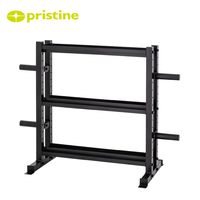 Support à haltères moderne en fonte métallique, durable et stable, à 3 niveaux, pour le rangement d'équipements de salle de sport commerciale, état impeccable