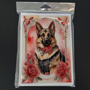 Whimsical A7 Tamaño 5x7 Pastor alemán con rosas de San Valentín Paquete de 8 tarjetas de notas en blanco con sobres - Product Image 3