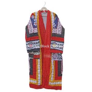 Robe kimono Kantha indienne faite à la main, multi-patchwork, en coton, pour femme, courte, style peignoir - Product Image 6