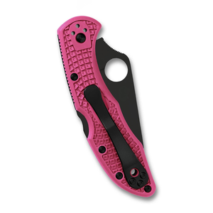 Navajas plegables con mango rosa, hoja negra de filo liso, orificio redondo para el pulgar, agarre texturizado y clip portátil para cinturón - Product Image 4