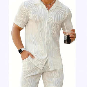 ชุดเสื้อยืดแขนสั้นและกางเกงขาสั้นลายคลื่นสีพื้นสำหรับผู้ชายรุ่นใหม่ปี 2025 ระบายอากาศได้ดี สวมใส่สบาย - Product Image 4