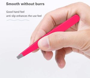 Ensemble de pinces à sourcils courbées en acier inoxydable sans soudure, étui en PU, pointes inclinées, pinces de précision durables pour une épilation classique - Product Image 4