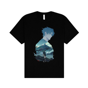 เสื้อยืดแขนสั้นสีดำสำหรับผู้ชาย พิมพ์ลายวิวทิวทัศน์อนิเมะ คอกลม ทรงลำลอง พอดีตัว มีโลโก้ด้านหน้า ผลิตจากผ้าแคนวาสรักษ์โลก - Product Image 2