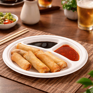 Plato Desechable de Bagazo de 9 Pulgadas con 3 Compartimentos |   Plato Ecológico de Caña de Azúcar |   Plato Thali Compostable |   Placa de Acero de Alta Resistencia - Product Image 2