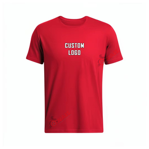T-shirt à manches courtes en coton rouge pour homme avec logo personnalisé, col rond, coupe classique, imprimé, style décontracté - Product Image 1