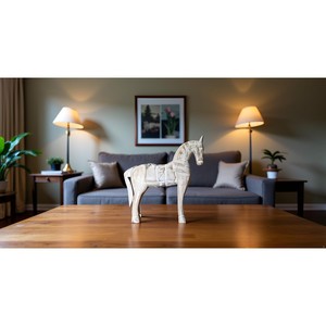 Escultura de Caballo de Madera MDF Blanca con Acabado Desgastado, Venta al Por Mayor |   Decoración Rústica Estilo Granja - Product Image 1