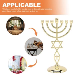 Porte-bougie en métal doré avec motif étoile et croix, support décoratif multi-religieux pour bougies, idéal pour la table, la maison et les événements - Product Image 3