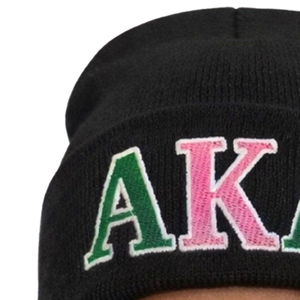 AKA Black Beanie Embroidered Knit <b>Hat</b> <b>Warm</b> Winter Cap Stylish Streetwear Fashion Accessory Comfortable Fit - Product Image 5
