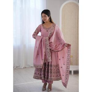 Designer Anarkali Suit with Embroidery Sequence Work Elegant Ethnic Wear for Women Wedding Festive Party Wear Anarkali Dress - Product Image 1